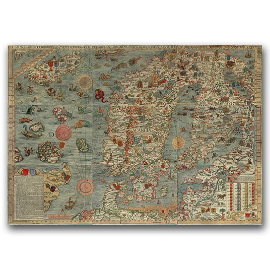 Plakat w stylu vintage Mapa starej Skandynawii A3 Vintageposteria