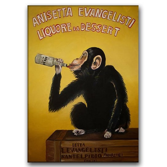 Plakat w stylu vintage na płótnie Małpa z wódką A3 Vintageposteria