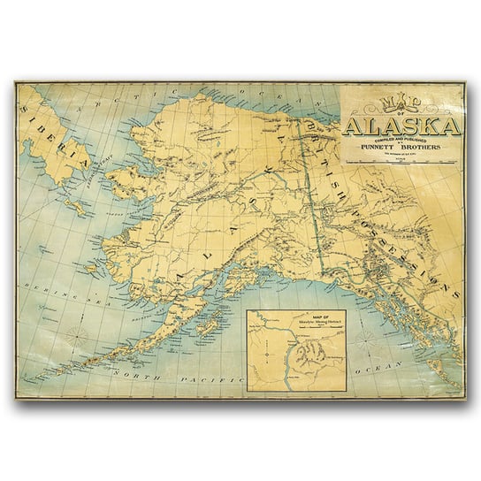 Plakat w stylu vintage Stara mapa Alaski A1 85x60 Vintageposteria