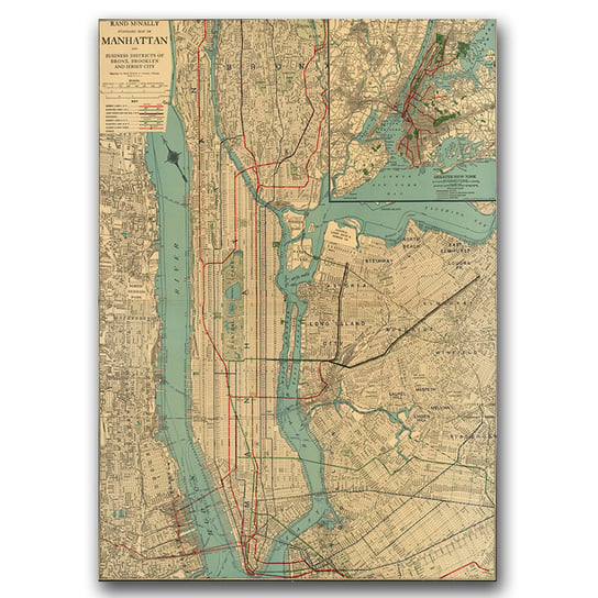 Plakat w stylu vintage Stara mapa Nowego Jorku A1 Vintageposteria