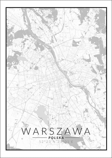 Plakat, Warszawa mapa czarno biała, 59,4x84,1 cm reinders