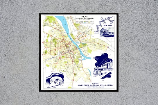 Plakat Warszawa plan miasta, mapa komunikacja miejska 1938 50x50 cm / DodoPrint Dodoprint