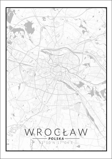 Plakat, Wrocław mapa czarno biała, 20x30 cm reinders