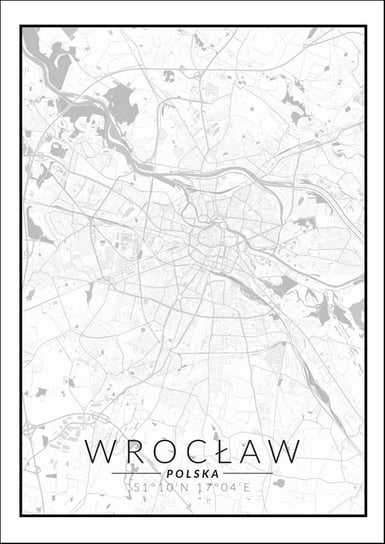 Plakat, Wrocław mapa czarno biała, 20x30 cm reinders