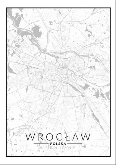 Plakat, Wrocław mapa czarno biała, 30x40 cm reinders