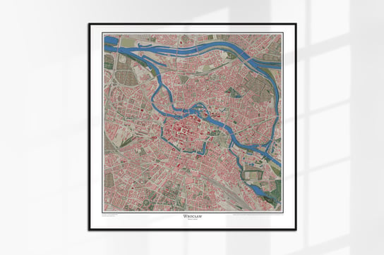 Plakat współczesny Wrocław, plan miasta 1:10000, współczesna mapa ścienna w stylu vintage 60x60 cm Dodoprint