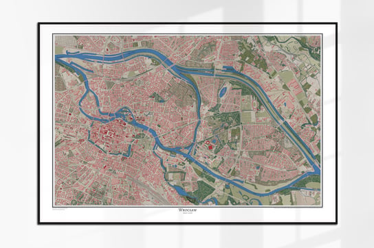 Plakat współczesny Wrocław, plan miasta 1:10000, współczesna mapa ścienna w stylu vintage 90x60 cm Dodoprint