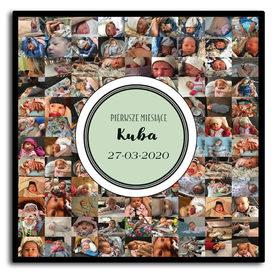 Plakat z 94 zdjęciami i imieniem, pamiątka z narodzin, na 1 rok życia, na 1 urodziny, kolaż ze zdjęciami maluszka, dziecka Inna marka