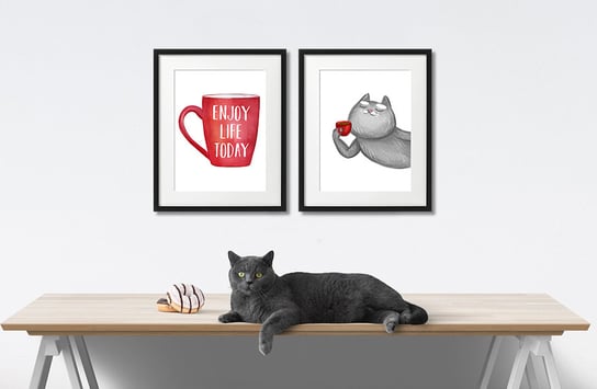 Plakat Z Kotem Brytyjskim I Kawą DEKORAMA