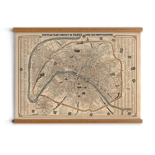 plakat z ramką Paryża mapa A2 do salonu do jadalni, ArtprintCave ArtPrintCave