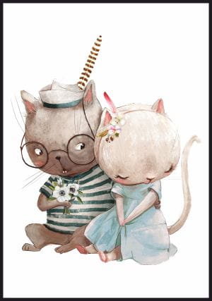 Plakat Zakochane kotki na pierwszej randce, wymiar 40x50 cm Inna marka