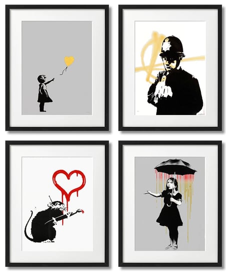 Plakaty Banksy, Zestaw 4 Sztuk DEKORAMA