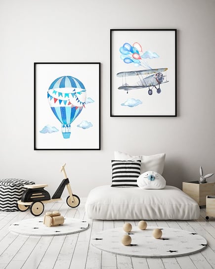 Plakaty dla chłopca Samolot i balon format A2 Wallie Studio Dekoracji