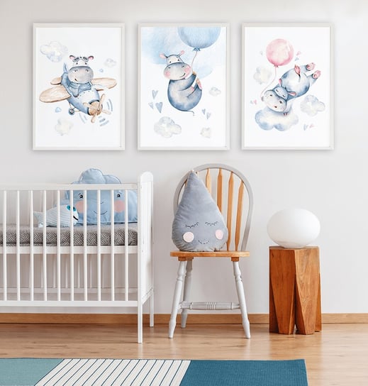 Plakaty do pokoju chłopca Hipopotamy format A4 Wallie Studio Dekoracji