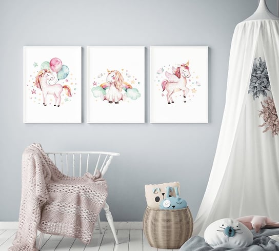 Plakaty Jednorożec, Tęczowe jednorożce format A4 Wallie Studio Dekoracji