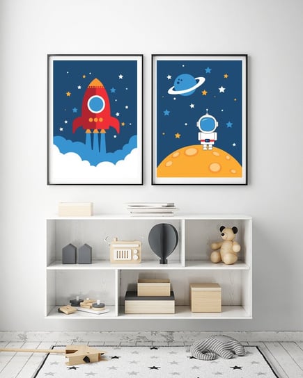 Plakaty Kosmos, astronauta i rakieta format A3 Wallie Studio Dekoracji