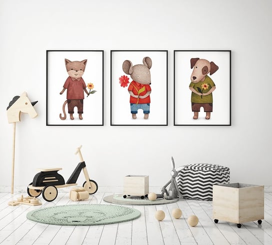 Plakaty Kot, Pies, Mysz, Kolory Ziemi format 40x50cm Wallie Studio Dekoracji
