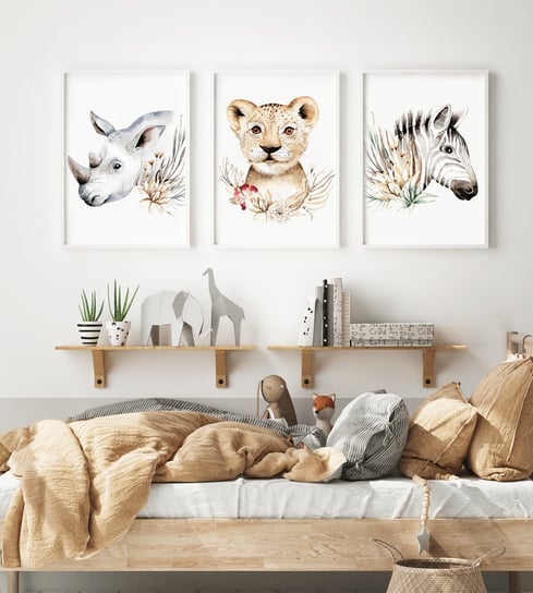 Plakaty Safari  Lew, Zebra, Nosorożec format A2 Wallie Studio Dekoracji