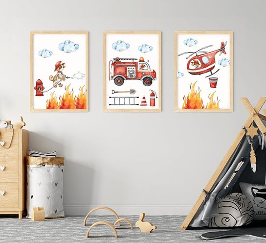 Plakaty ścienne Straż pożarna, Strażak, Wóz strażacki format A3 Wallie Studio Dekoracji