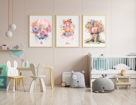 Plakaty Ścienne Wróżka, Balon, Domek Na Drzewie Format 40X50Cm Wallie Studio Dekoracji