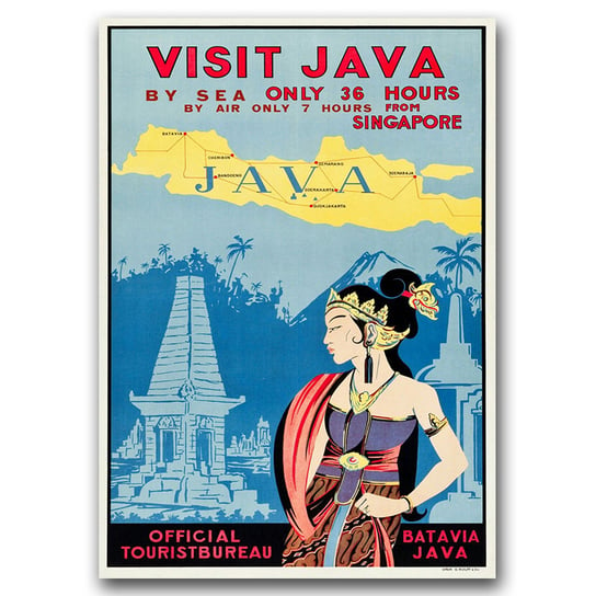 Plakaty w stylu retro Java Indonezja A3 30x40 cm Vintageposteria