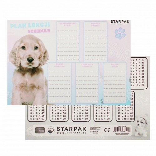 Plan lekcji z tabliczką mnożenia A5 Cuties Pieski STARPAK 536136 Starpak