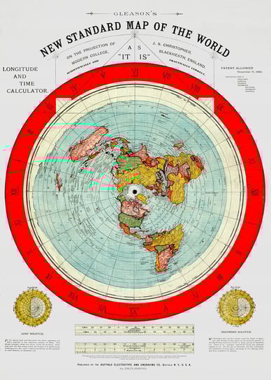 Plaska ziemia Mapa Świata Gleason 1892r. Odnowiona 120x90 cm Flat earth Solution