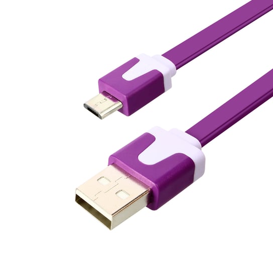 Płaski kabel USB do Micro-USB 3 m do ładowania i synchronizacji — fioletowy Avizar