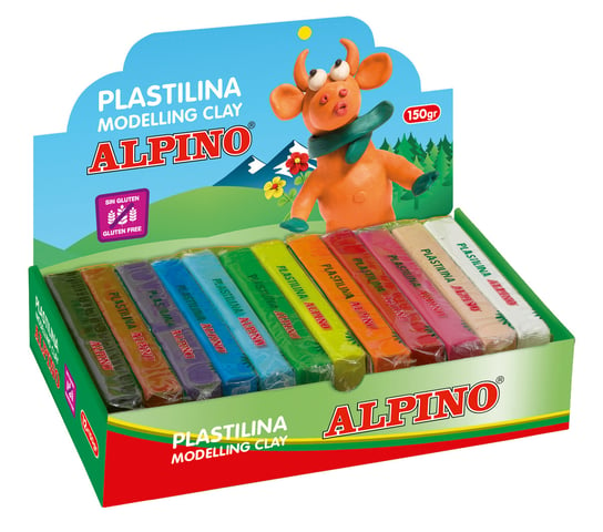 Plastelina bezglutenowa ALPINO 150g x 12 kolorów DISPLAY Alpino