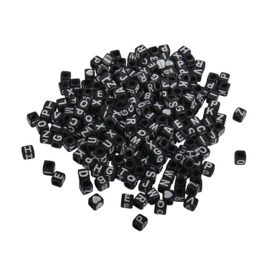 Plastikowe koraliki z literami - RAYHER - Czarne - 5x5mm - Opakowanie 40g RAYHER
