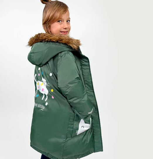Płaszcz Kurtka Parka zimowa dla dziewczynki z kapturem ciepła kot 140 Endo Endo