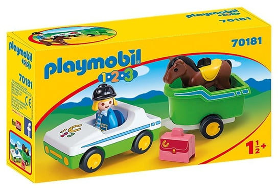 Playmobil, zestaw figurek Samochód z przyczepa dla konia Playmobil