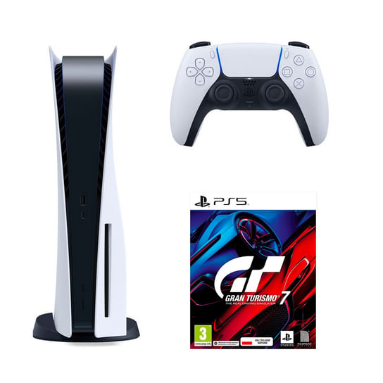 PlayStation 5 Konsola B Chassis + Kontroler bezprzewodowy DualSense PS5 Ice+ Gra PS5 Gran Turismo 7 Sony Interactive Entertainment