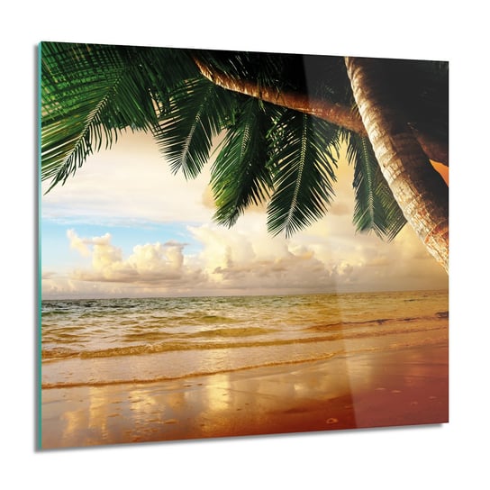 Plaża palma morze obraz na szkle ścienny, 60x60 cm ArtPrintCave
