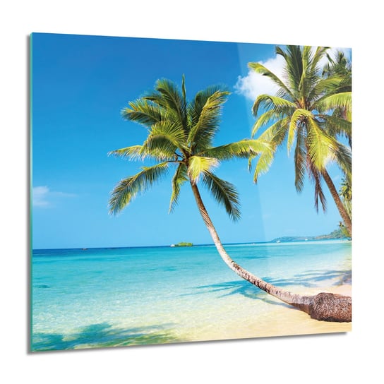 Plaża palmy morze obraz na szkle ścienny, 60x60 cm ArtPrintCave