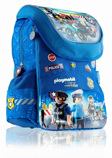 Plecak dla przedszkolaka dla chłopca granatowy Playmobil Playmobil Policja dwukomorowy Playmobil