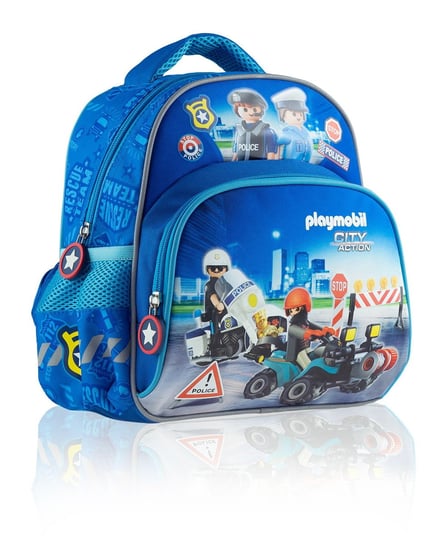 Plecak dla przedszkolaka dla chłopca granatowy Playmobil Playmobil Policja dwukomorowy Playmobil