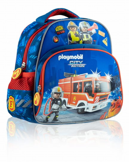 Plecak dla przedszkolaka dla chłopca granatowy Playmobil Playmobil Straż pożarna dwukomorowy Playmobil