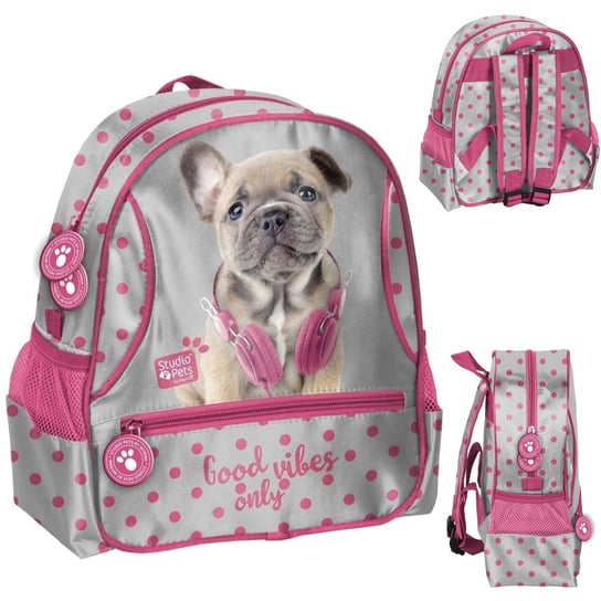 Plecak dla przedszkolaka dla dziewczynki różowy Paso Studio Pets Pies kropki jednokomorowy Paso