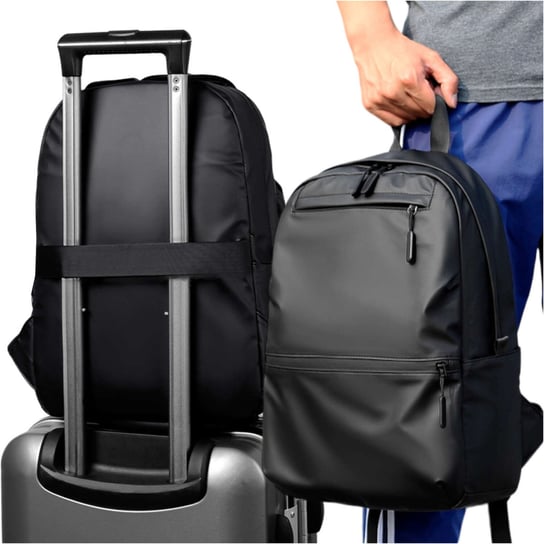 Plecak męski damski szkolny młodzieżowy na laptopa antykradzieżowy do samolotu uchwyt na walizkę Alogy Backpack Czarny Alogy