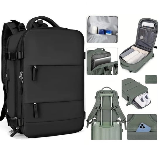 Plecak podróżny D-Pro Nylon Backpack V2 USB bagaż podręczny do samolotu torba na laptopa 45x30x15cm (Czarny) D-pro