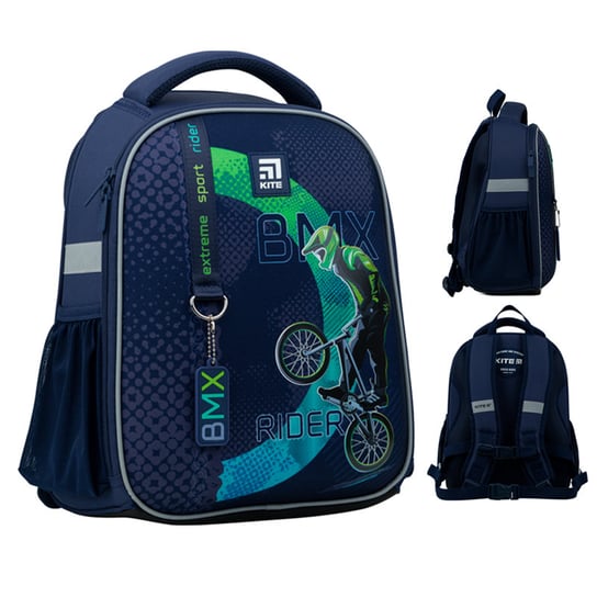 Plecak szkolny dla chłopca ciemnoniebieski KITE BMX jednokomorowy mały KITE