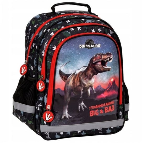 Plecak szkolny dla chłopca czarny PakaNiemowlaka dinozaury wielokomorowy PakaNiemowlaka