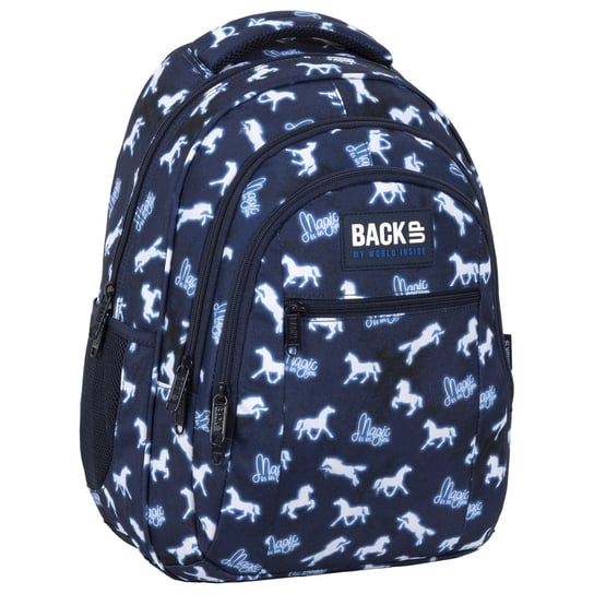 Plecak szkolny dla chłopca i dziewczynki ciemnoniebieski BackUp trzykomorowy BackUp
