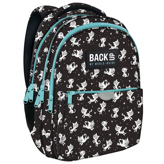 Plecak szkolny dla chłopca i dziewczynki czarny BackUp kot trzykomorowy BackUp