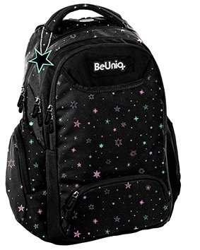 Plecak szkolny dla chłopca i dziewczynki czarny BeUniq gwiazdki trzykomorowy BeUniq