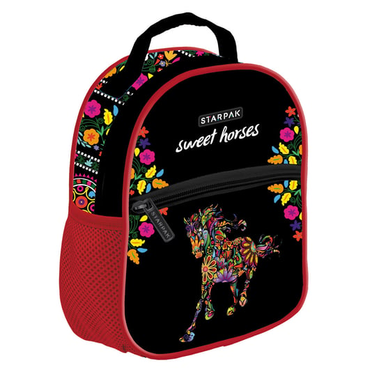 Plecak szkolny dla chłopca i dziewczynki czarny Starpak konie jednokomorowy Starpak