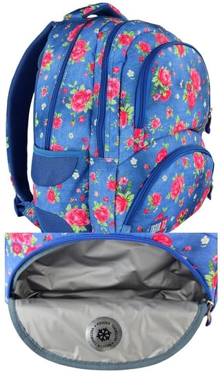 Plecak szkolny dla chłopca i dziewczynki niebieski PakaNiemowlaka kwiaty PakaNiemowlaka