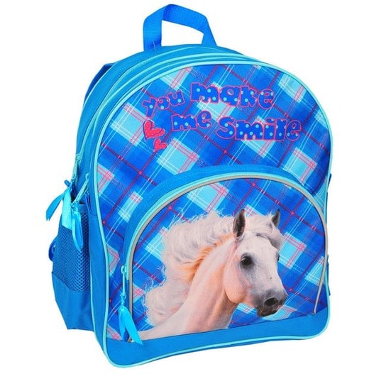 Plecak szkolny dla chłopca i dziewczynki niebieski Paso konie dwukomorowy Paso