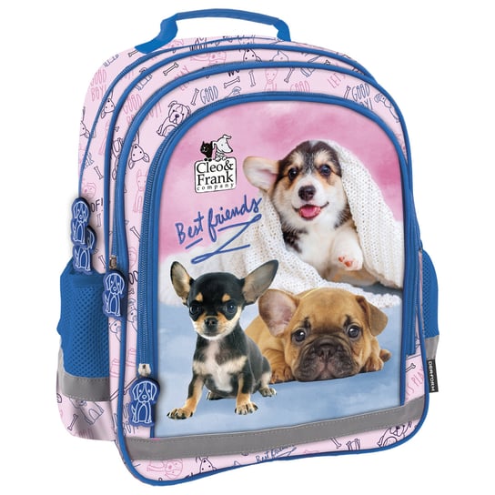 Plecak szkolny dla chłopca i dziewczynki różowy Derform Cleo i Frank pies dwukomorowy Derform